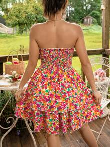 Soleia Allover Floral Print Ruffle Hem Tube Dress - Multicolor - View 2