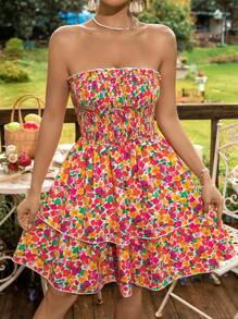 Soleia Allover Floral Print Ruffle Hem Tube Dress - Multicolor - View 5