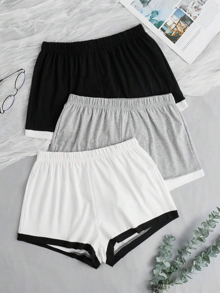 3pcs Contrast Binding Lounge Shorts - Multicolor - View 1