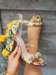 時尚涼鞋適用於花卉圖案粗跟踝帶平底涼鞋 - 彩色 - 查看 1