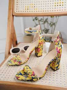 時尚涼鞋適用於花卉圖案粗跟踝帶平底涼鞋 - 彩色 - 查看 2