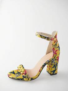 時尚涼鞋適用於花卉圖案粗跟踝帶平底涼鞋 - 彩色 - 查看 3