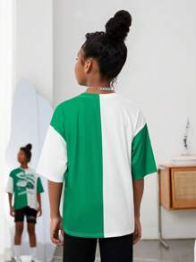 SHEIN 女孩汽車和標語圖案雙色落肩T恤 - 彩色 - 查看 2