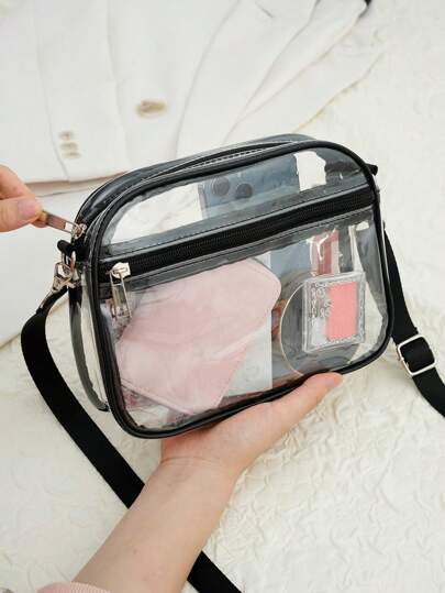 女士简约透明方形包，体育场认可的 12*12*7 透明钱包包，适合音乐会、体育赛事和节日