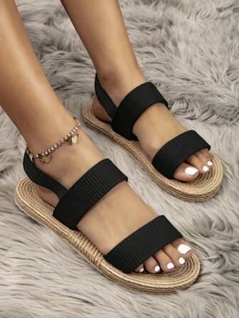 女士波西米亚风编织底休闲舒适拖鞋