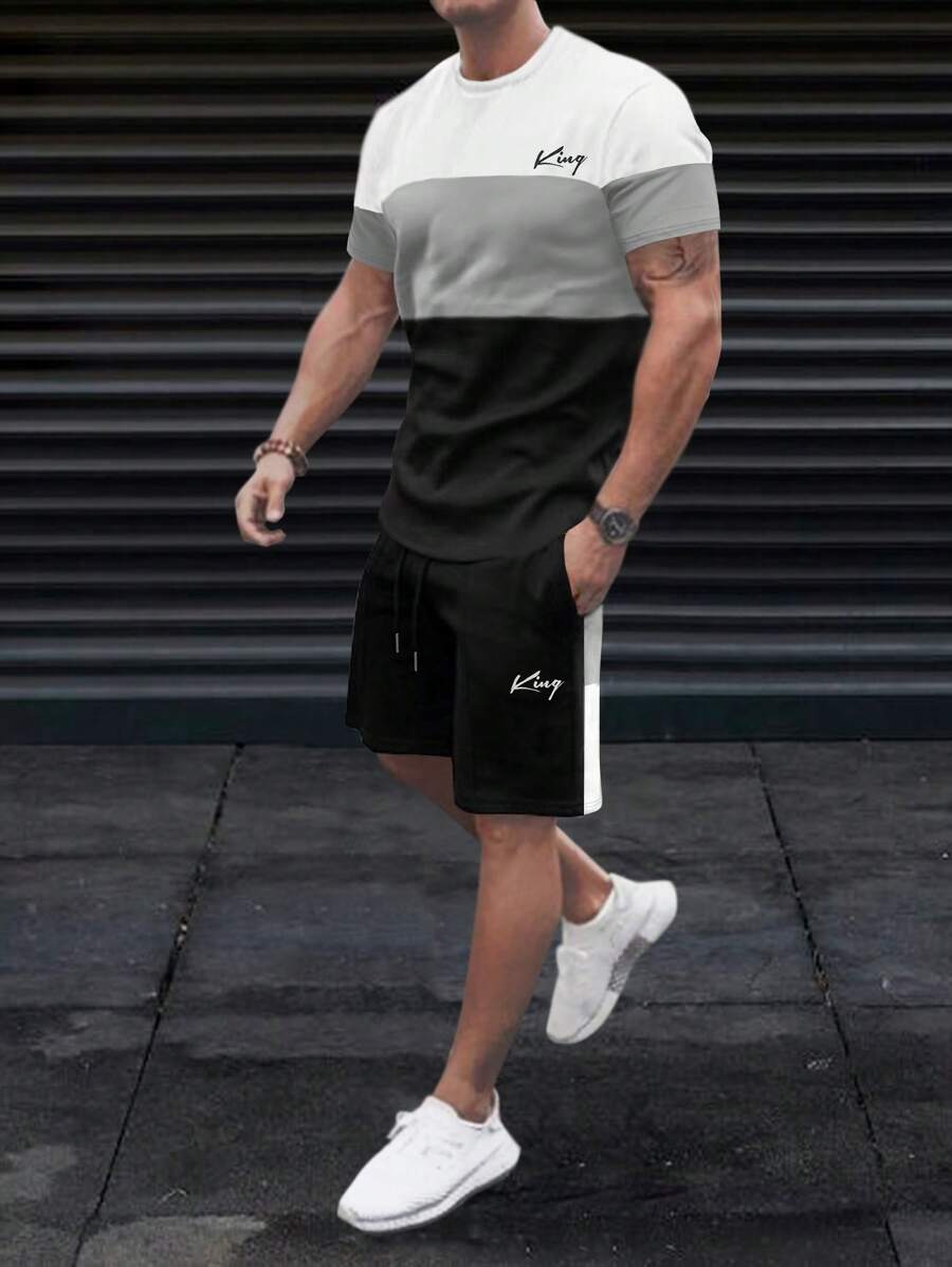 Manfinity Homme Bộ hai mảnh Nam Dây kéo Khối Màu Lá thư Giải trí - Nhiều màu - Xem 1