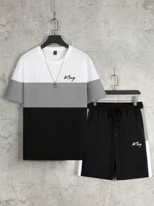 Manfinity Homme Bộ hai mảnh Nam Dây kéo Khối Màu Lá thư Giải trí - Nhiều màu - Xem 5