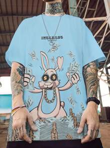 Manfinity Roghcode 街頭標語 卡通男士T恤和背心 - 藍色 - 查看 1