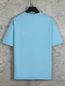 Manfinity Roghcode 街頭標語 卡通男士T恤和背心 - 藍色 - 查看 3