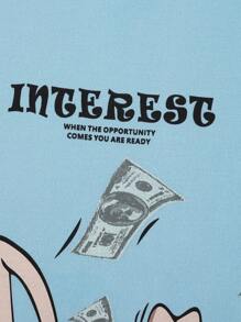 Manfinity Roghcode 街頭標語 卡通男士T恤和背心 - 藍色 - 查看 4