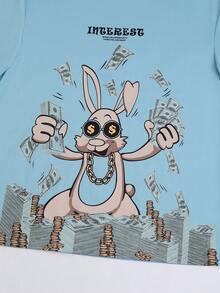 Manfinity Roghcode 街頭標語 卡通男士T恤和背心 - 藍色 - 查看 5