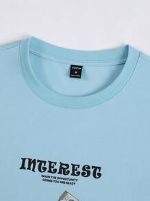 Manfinity Roghcode 街頭標語 卡通男士T恤和背心 - 藍色 - 查看 6