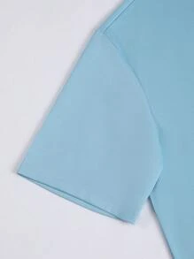 Manfinity Roghcode 街頭標語 卡通男士T恤和背心 - 藍色 - 查看 7