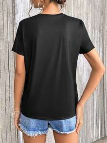 SHEIN LUNE 筆刷圖案T恤 - 黑色 - 查看 2