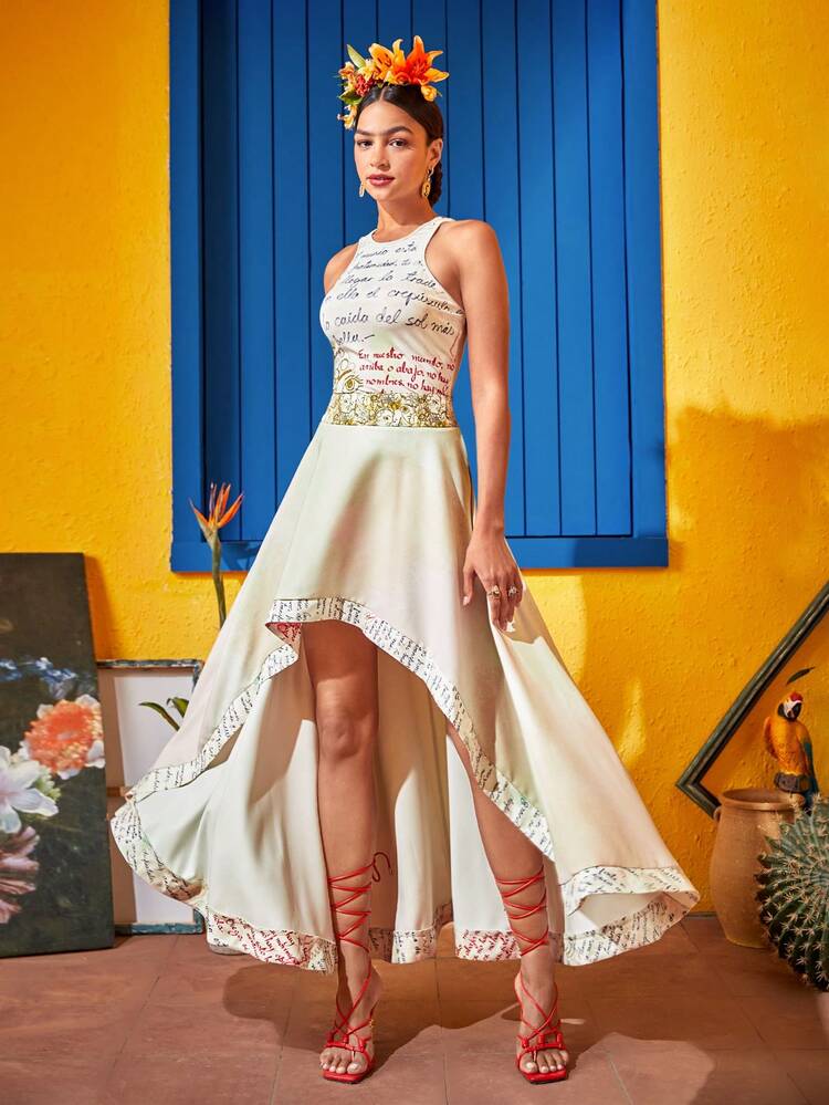 THE LOFTY MOM Frida Kahlo X SHEIN X Designer 標語和人物圖案背心上衣 - 白色 - 查看 3