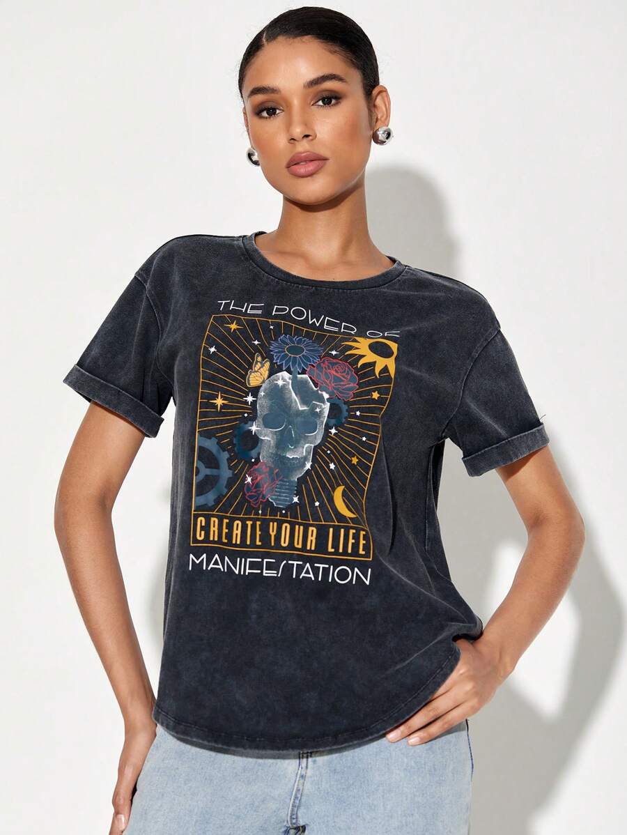 Guyot & Poon Camiseta de cráneo & con estampado de slogan - Negro - Ver 1