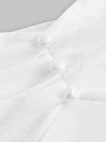 SHEIN MOD Off Shoulder Ruched Bust Button Front Corset Structure Blouse,Short Sleeve Tops