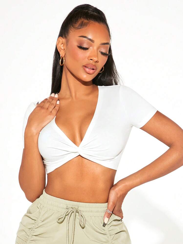 SHEIN SXY Twist Front Crop Top | SHEIN USA