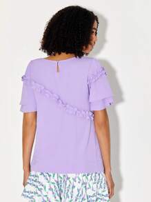 FARAH NAZ NEW YORK Frill Trim Puff Sleeve Solid Top - Lilac Purple - View 2
