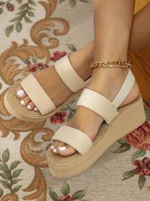 Women's Shiny Platform Wedge Sandals, Summer - Khaki - View 4