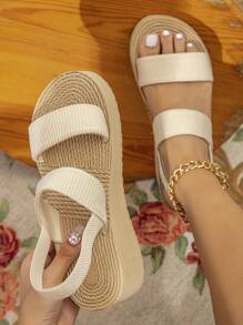 Women's Shiny Platform Wedge Sandals, Summer - Khaki - View 5