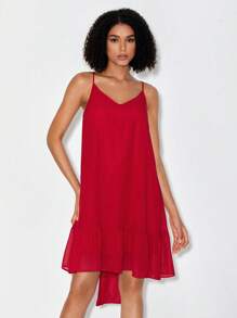 NGOZIKA OKEKE 素色荷葉邊吊帶洋裝 - 紅色 - 查看 1