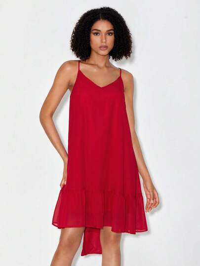 NGOZIKA OKEKE Solid Ruffle Hem Cami Dress