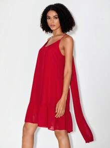 NGOZIKA OKEKE 素色荷葉邊吊帶洋裝 - 紅色 - 查看 3