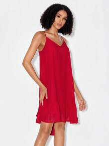 NGOZIKA OKEKE 素色荷葉邊吊帶洋裝 - 紅色 - 查看 4