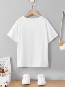 SHEIN Tween Boy Loose Minimalist Round Neck Solid Color Raglan Sleeve Short Sleeve T-Shirt - White - View 2