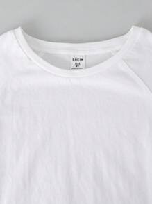 SHEIN Tween Boy Loose Minimalist Round Neck Solid Color Raglan Sleeve Short Sleeve T-Shirt - White - View 5