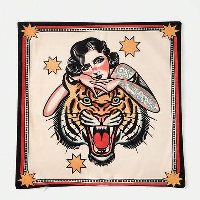 Wild Love Vỏ gối họa tiết hình con hổ & họa tiết kỳ nghỉ nghệ sĩ 1 chiếc không có ruột, vỏ gối sợi hiện đại, cho ghế sofa, ngày lễ