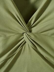 SHEIN Girls Twist Front Puff Sleeve Tee - Army Green - View 4