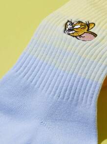 TOM & JERRY X SHEIN 2pairs Cat & Mouse Embroidery Crew Socks - Multicolor - View 10