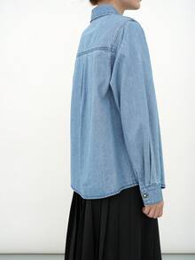 Camisa mezclilla unicolor con botón delantero - Lavado ligero - Ver 2