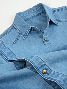 Camisa mezclilla unicolor con botón delantero - Lavado ligero - Ver 4
