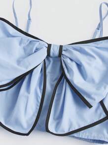 SHEIN MOD Áo khoác và áo lót dành cho xe tăng nữ Tương phản ràng buộc Dải chun Nơ bướm lớn màu trơn Giải trí - Màu xanh nhạt - Xem 3