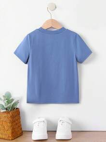 SHEIN Toddler Boys Solid Round Neck Tee - Blue - View 2
