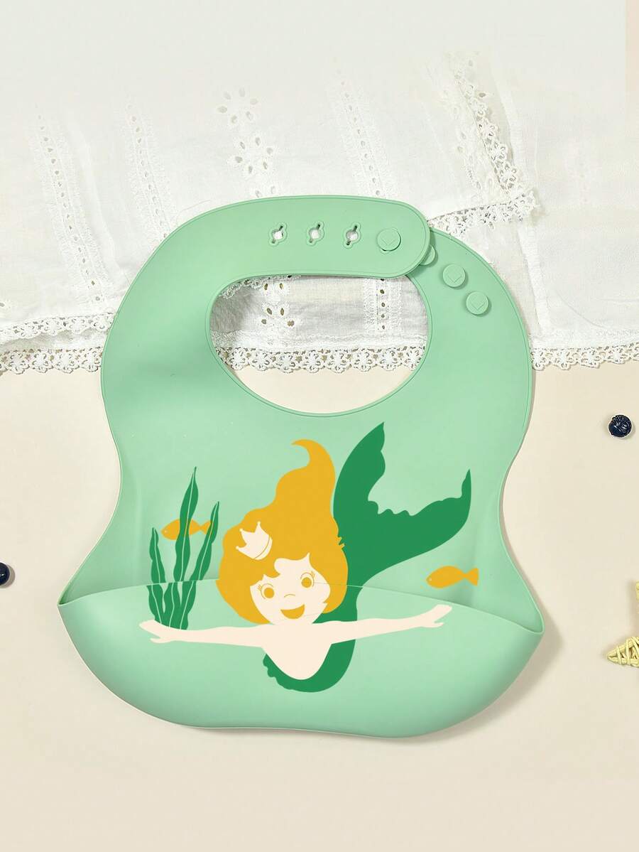 Bebé Babero de silicona sirena patrón - Verde - Ver 1