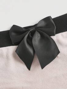 SHEIN MOD 拼接邊前蝴蝶結掛脖上衣 - 杏色 - 查看 3