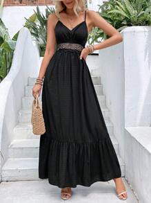 SHEIN VCAY Contrast Lace Ruffle Hem Cami Dress