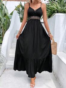 SHEIN VCAY Contrast Lace Ruffle Hem Cami Dress
