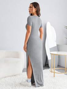 SHEIN EZwear 素色高衩連衣裙 - 淺灰色 - 查看 2