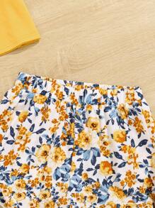 SHEIN 2 件套青少年女孩宽松休闲圆领落肩套头衫和口袋裤家居服套装 - 彩色 - 查看 4