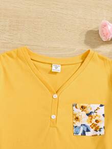 SHEIN 2 件套青少年女孩宽松休闲圆领落肩套头衫和口袋裤家居服套装 - 彩色 - 查看 5