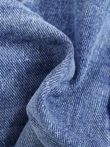 SHEIN Bé Gái Quần Shorts Denim Nút Túi Hem thô Bị tách Dây kéo màu trơn - Rửa trung bình - Xem 4