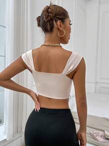 SHEIN Allurite Top tank crop unicolor escote corazón - Champán - Ver 2