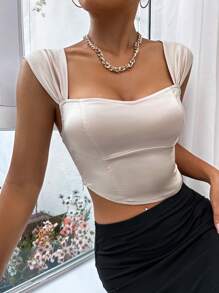 SHEIN Allurite Top tank crop unicolor escote corazón - Champán - Ver 4