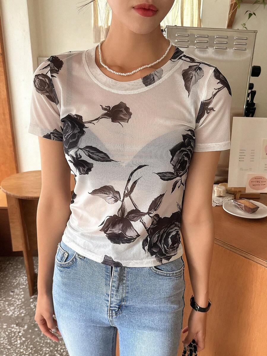 DAZY In hoa Lưới Áo Không có áo ngực - Nhiều màu - Xem 1