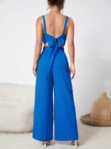 SHEIN PETITE Solid Cami Top & Wide Leg Trousers - Blue - View 2